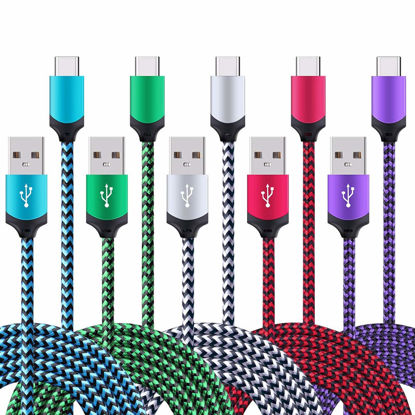 Picture of 5Pack 6ft Fast USB Type C Cable Phone Charger Cord Compatible for Samsung Galaxy S23 S22 S21 S20 FE Ultra S10 S10+ S9 S8 Plus Note 20 Ultra 10 9 8 A51 A71 A53 A14 5G, LG G5 G6 G7 G8 V60 LG Stylo 4/5/6