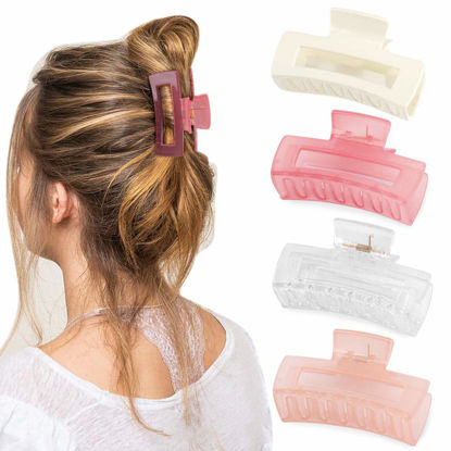 Picture of Canitor Hair Claw Clips 4 PCS, Pink Hair Clips for Thin Hair Rectangular Acrylic Hair Clips Banana Hair Clips Non-slip Clip Medium Claw Hair Clips Jaw Clips Y2K Hair Accessories