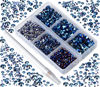 Picture of Bymitel 5000 Pieces 6 Mixed Sizes Glue Fix on  Glass Rhinestones Round Crystal Gems Flatback for DIY Jewelry Making with one Picking Pen (6-Sizes 5000PCS, Mine Blue)