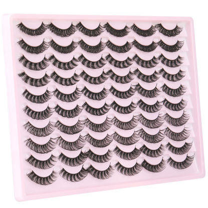 Picture of Eyelashes D Curl Fluffy Volume Eye Lashes in Bulk Faux Mink Russian Strip False Eyelashes 30 Pairs Pack