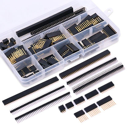 Picture of Glarks 112Pcs 2.54mm Male and Female Pin Header Connector Assortment Kit, 100pcs Stackable Shield Header and 12pcs Breakaway PCB Board Pin Header for Arduino Prototype Shield