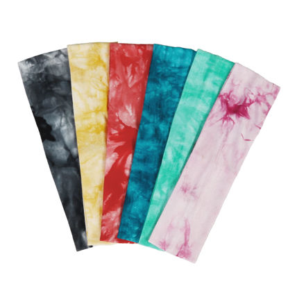 Picture of TERSE Tie Dye Headbands for Women Short Hair Non Slip Elastic Sweat Hairbands Soft Fabric Hair Bands for Women's Hair, Workout Yoga Running Sport Thin Hair Wrap for Girls