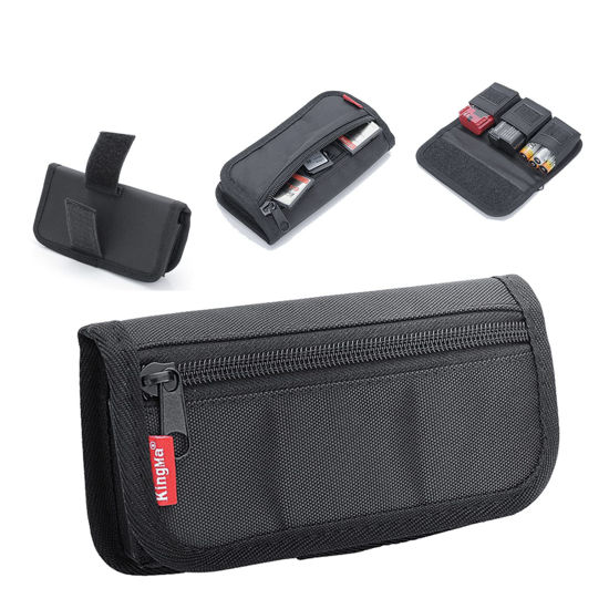 Picture of King Ma Small DSLR Camera Battery Bag Pouch Holder Case Camera Battery Waist Bag Suitable for AA Battery and LP-E6/ LP-E17/ FZ100/ FW50/ F550 and More, SD Card Holder Memory Card Case