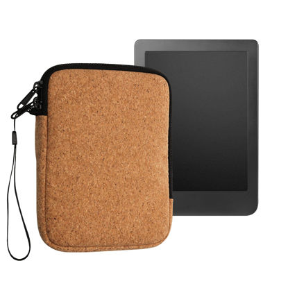 Picture of kwmobile eReader Case - 6" eReader Universal Zippered Natural Cork Protective Sleeve Pouch Cover - Light Brown