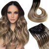 Picture of LaaVoo 22inch Ombre Clip in Hair Extensions Real Human Hair Clip in Extensions Black Fading to Light Brown Mix Light Blonde 120g 7pcs Remy Human Hair Extensions Black Ombre Silky Soft Long Straight