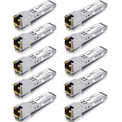 Picture of Gigabit SFP to RJ45 Copper SFP 1000Base-T, 1.25G Copper SFP-T, SFP to Ethernet Module, for Cisco GLC-T/SFP-GE-T, Meraki MA-SFP-1GB-TX, Ubiquiti Unifi UF-RJ45-1g, Mikrotik, Fortinet, and More 10 Pack