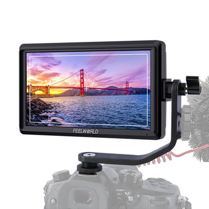 Picture of FEELWORLD FW568 V3 Upgrade 6 Inch Camera Field Monitor with 4k HDMI Ultra Bright Screen 3D Lut Small Full HD 1920x1080 IPS Video Peaking Focus for DSLR Cameras Include Sunshade and Tilt Arm Mount