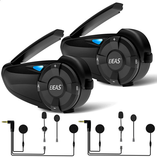 Picture of EJEAS Q7 Motorcycle Helmet Bluetooth Intercom, Motorcycle Bluetooth 5.1 Headset with CVC Noise Reduction and FM Radio Function, Connect Up to 7 Riders for Snowmobile/ATV/Dirt Bike (2 Pack)