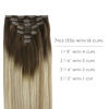 Picture of WENNALIFE Clip in Human Hair Extensions, 22 Inch 120g 7pcs Ombre Walnut Brown to Ash Brown and Bleach Blonde Clip in Human Hair Remy Clip in Hair Extensions Real Human Hair Double Weft