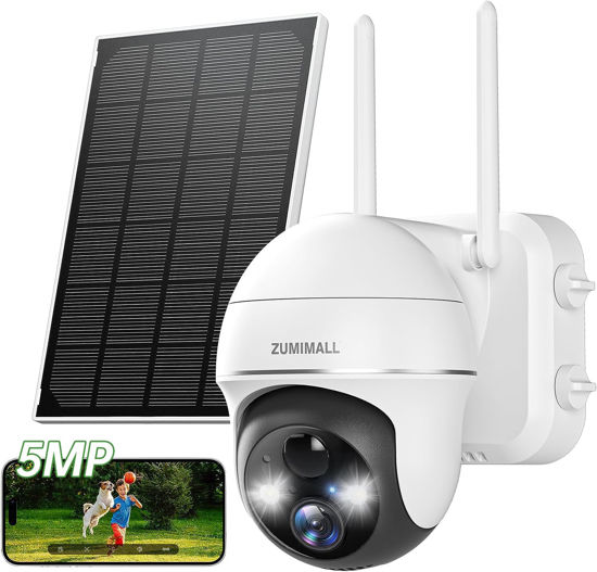 Picture of ZUMIMALL 5MP Security Cameras Wireless Outdoor, Solar Security Camera Outdoor with 360° PTZ, Battery Powered Camera for Home Security Outside, Color Night Vision/2.4G WiFi/2-Way Talk/IP66/AI Detection