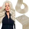 Picture of LAAVOO Hair Extensions Clip in Human Hair Platinum Blonde 22 Inch 7pcs/120g #60 White Blonde Real Hair Clip in Extensions Human Hair Natural Full Head Set