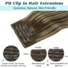 Picture of GOO GOO Seamless Clip in Hair Extensions, 100% Real Human Hair Extensions with Invisible PU Skin Weft, 18inch 130g 7pcs Natural Silky Straight Hair Extensions, Long Hair for Women,Chocolate Brown to Honey Blonde#4/26/4