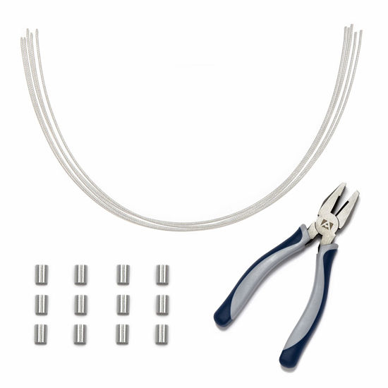 Picture of TetherTies Cable Tethers Silver 60 Pack | DIY (self install) Kit | Customizable Cable Tethers | Tether Computers Adapters & Dongles | Easy Installation | Free Crimping Tool | 12 inch Cable