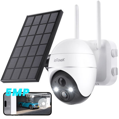 ieGeek Security Cameras Wireless Outdoor, 2K Solar Security Camera System  360 PTZ with Spotlight & Siren, 2.4Ghz Outdoor Security Cameras,Color Night  Vision, Work with Alexa, PIR, 2-Way Talk, IP65 Battery Cam-15000mAh