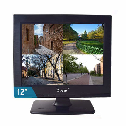 Picture of CCTV Monitor, 12 inch LCD Security Monitor HDMI VGA AV & BNC 4:3 HD Computer Monitor Display LCD Screen with 2 Built-in Speakers USB Drive Player for Home/Store Surveillance Camera STB PC