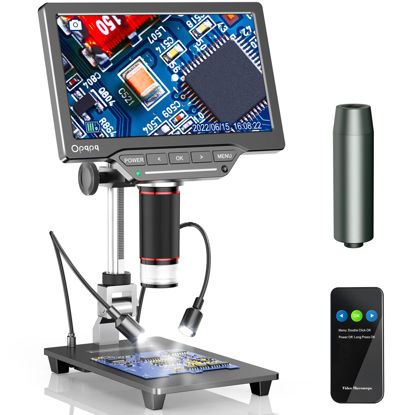 Picture of 7inch HDMI LCD Digital Microscope - 1200X Coin Microscope with Screen & Light - Opqpq 1080P 16MP Soldering Video Microscope with Extension Tube for Electronics Repair, 32GB, TV/Windows/Mac Compatible