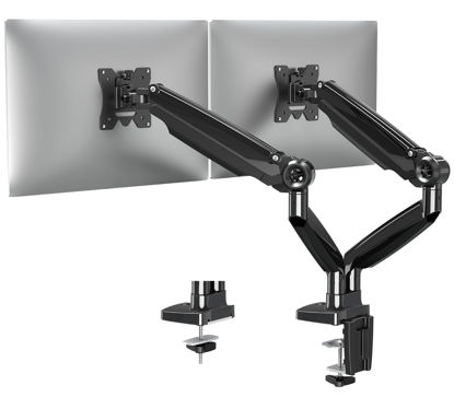 Picture of MOUNTUP Ultrawide Dual Monitor Arm for Max 35 Inch Screen, Support 4.4-30.9 lbs Heavy Duty Monitor Desk Mount, Gas Spring Computer Monitor Stand Holder, VESA Bracket with Clamp/Grommet Base, Black