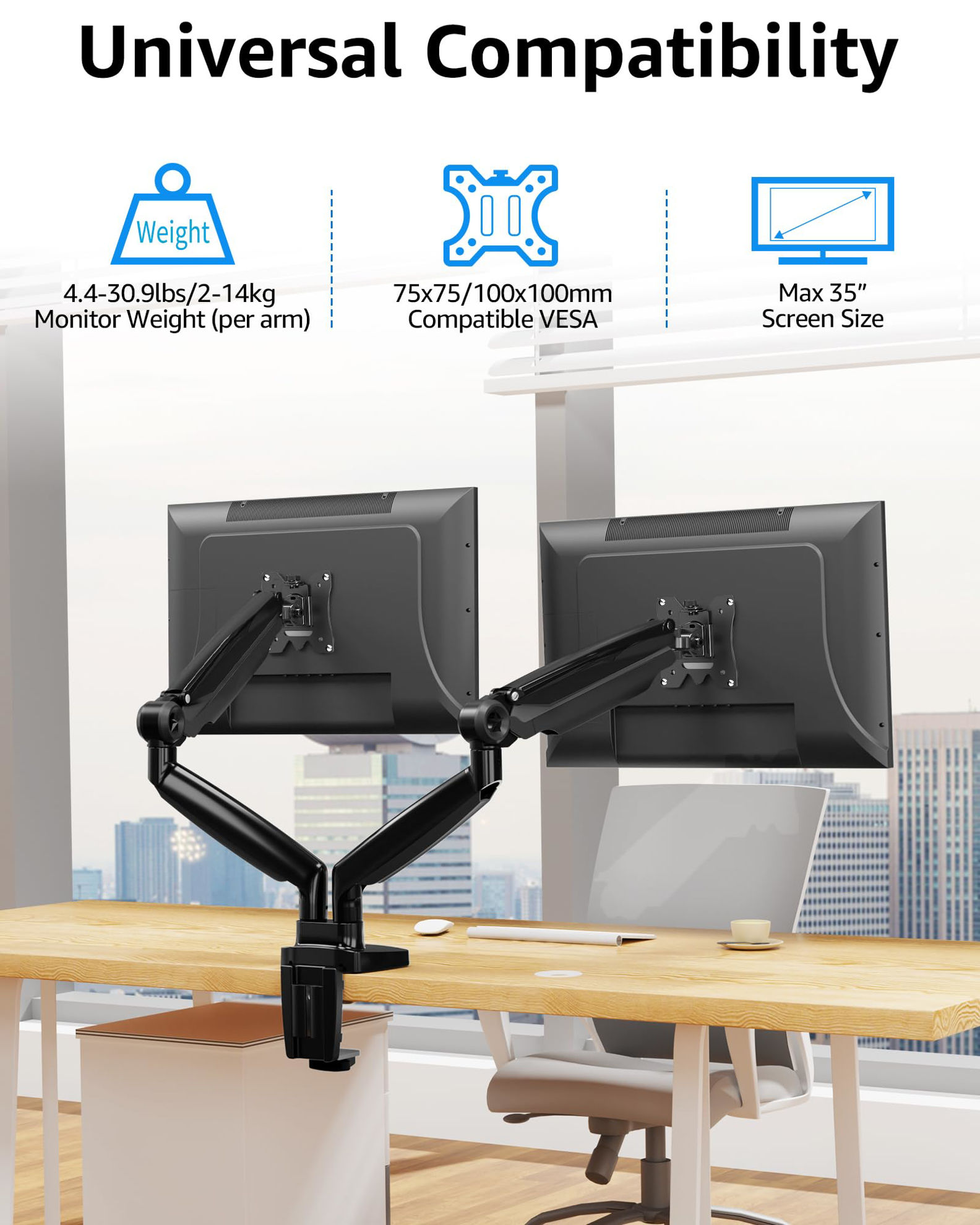 Getuscart- Mountup Ultrawide Dual Monitor Arm For Max 35 Inch Screen 