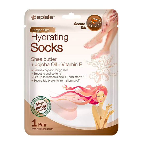 Picture of Epielle Hydrating Foot Masks (Socks 6pk) for foot cracked and dry heel to toe and callus Spa Masks - Shea butter + Jojoba Oil + Vitamin E Moisturize, Mothers Day GIfts