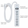 Picture of GE 6-Outlet Surge Protector, 8 Ft Extension Cord, Power Strip, 800 Joules, Flat Plug, Twist-to-Close Safety Covers, Protected Indicator Light, UL Listed, White, 67044