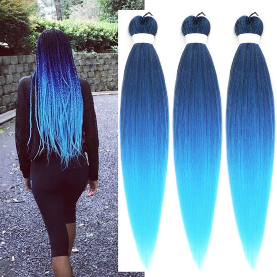 Picture of Ombre Blue Braiding Hair Pre Stretched Kanekalon Braiding Hair