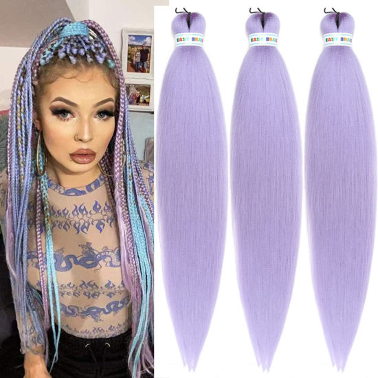 Picture of Lavender Purple Braiding Hair Prestretched Pre feathered Braiding Hair By Leticia