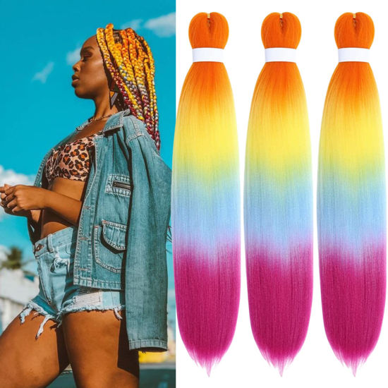 Picture of Rainbow Braiding Hair Pre stretched Braids Kanekalon Braiding Hair Extensions