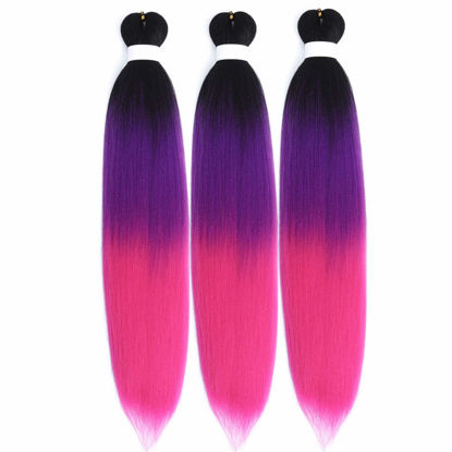 Picture of Ombre Purple Pink Braiding Hair Pre Stretched Braids Kanekalon Braiding Hair Extensions