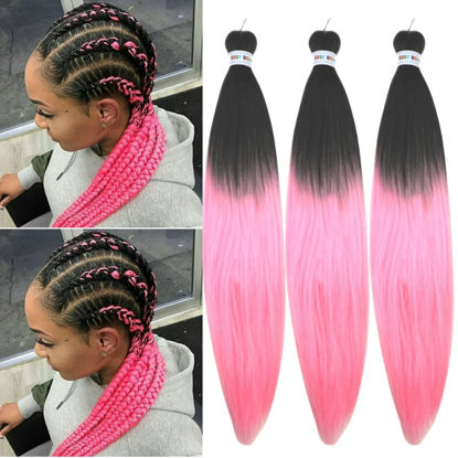 Picture of Black to Neon Pink Braiding Hair Pre Stretched Braiding Hair Extensions