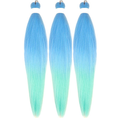 Picture of Ombre Sky Blue Mint Braiding Hair Pre stretched Human Hair Kanekalon Braiding Hair