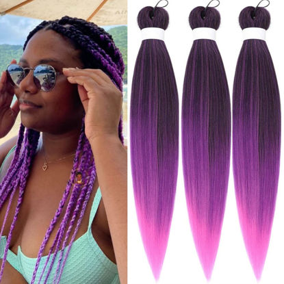 Picture of Ombre Purple Pre Stretched Braiding Hair Kanekalon Braiding Hair