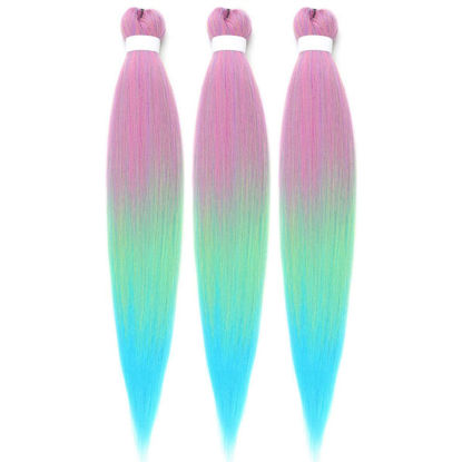 Picture of Ombre Braiding Hair Pre Stretched Kanekalon Braiding Hair Pink Light Green Blue