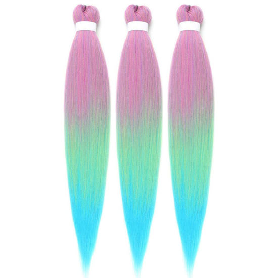 Picture of Ombre Braiding Hair Pre Stretched Kanekalon Braiding Hair Pink Light Green Blue