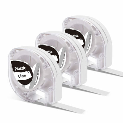 Picture of Goknu Black on Clear Label Tape Compatible with Dymo LetraTag 200B Phomemo P12, Phomemo P12 Pro Label Maker, Plastic Label Tape Replacement for Dymo Letratag 16952 12267 Refill, 12mm x 4m, 3-Pack