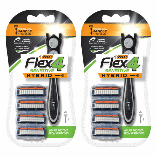 Picture of BIC Flex 4 Sensitive Hybrid Titanium Men's Disposable Razors, For a Smooth, Ultra-Close and Comfortable Shave, 8 Cartridges and 2 Handles, 10 Piece Razor Set