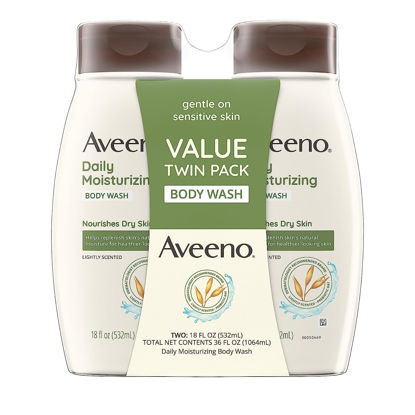 Picture of Aveeno Daily Moisturizing Body Wash for Dry & Sensitive Skin with Prebiotic Oat, Hydrating Oat Body Wash Nourishes Dry Skin & Gently Cleanses, Light Fragrance, Sulfate-Free, 18 fl. oz, Pack of 2