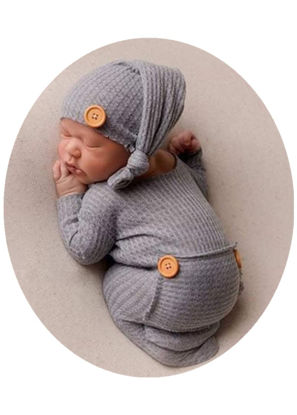 Picture of Fashion Newborn Boys Girls Baby Photo Shoot Props Outfits Crochet Clothes Long Tail Hat Pants Photography Props (gray)