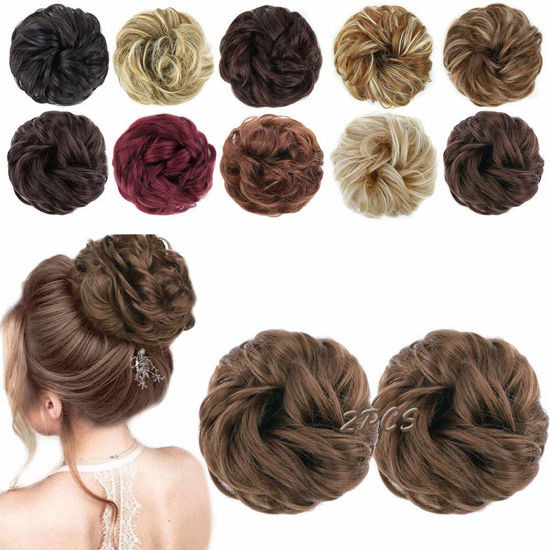 Picture of MORICA 2PCS Messy Hair Bun Extensions Curly Wavy Messy Synthetic Chignon Hairpiece Scrunchie Scrunchy Updo Hairpiece for women.