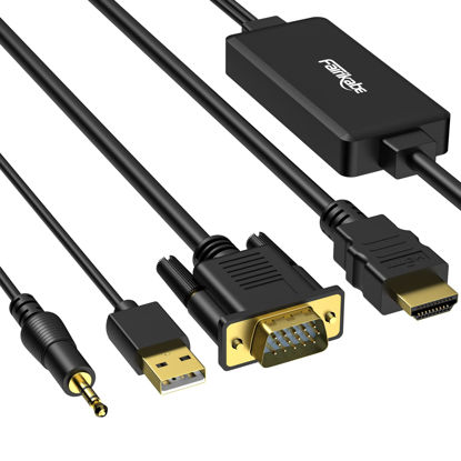 Picture of fairikabe VGA to HDMI Cable with Audio, 1080P HD VGA to HDMI Adapter Cable 6 Feet, VGA Male to HDMI Male Cord for VGA Computer/Laptop to HDMI Monitor/TV