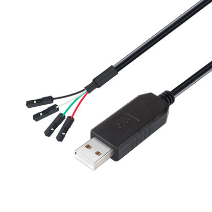 Picture of DTech USB to TTL Serial 3.3V Adapter Cable TX RX Signal 4 Pin 0.1 inch Pitch Female Socket PL2303 Prolific Chip Windows 10 8 7 XP Vista (6ft, Black)