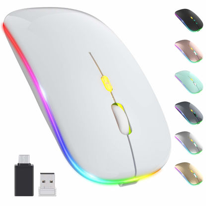 Picture of 【Upgrade】 LED Wireless Mouse, Slim Silent Mouse 2.4G Portable Mobile Optical Office Mouse with USB & Type-c Receiver, 3 Adjustable DPI Levels for Notebook, PC, Laptop, Computer, MacBook (White)