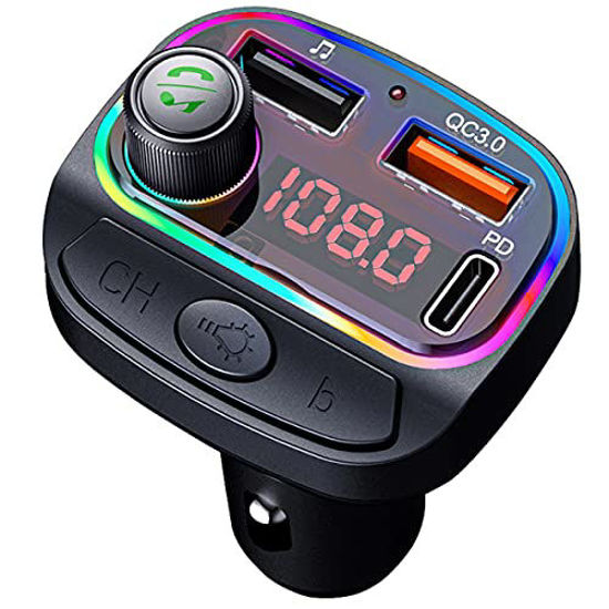 Picture of (Upgraded Version) Handsfree Call Bluetooth 5.0 Car FM Radio Transmitter, LRANFOW Car PD Quick Charger with 3 USB Ports, Car Voice Service, USB Type-C/QC3.0/Hi-Fi Music/ USB Mp3/Siri/Google Assistant