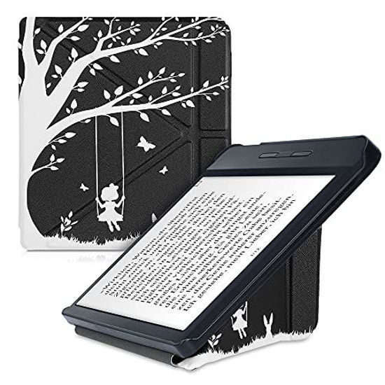 Picture of kwmobile Origami Case Compatible with Kobo Libra H2O - Case Slim Premium PU Leather Cover with Stand - Girl Tree Swing White/Black