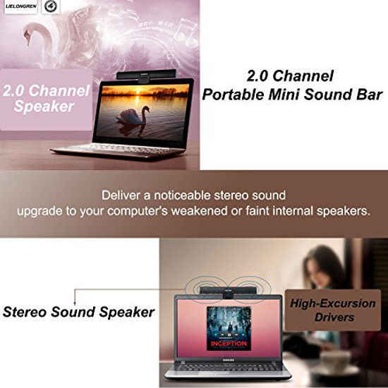 Picture of USB Powered Computer Stereo Speaker, Portable Mini Sound Bar for Windows PCs, Desktop Computer, Laptop - Black