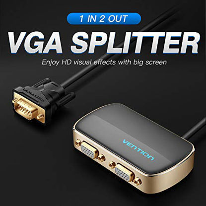 Picture of VGA Splitter, VENTION VGA 1 in 2 Out Dual Monitor Splitter 3FT(1M) Male to Female Screen Duplication Support Mirror Mode Only 1080P HD for PC Laptop Projector TV