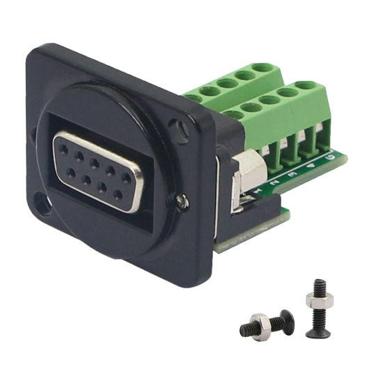 Picture of QIANRENON DB9 Panel Mount Terminal RS232 Serial to Terminal Female Adapter Connector Breakout Board, 9 Pin Welding-Free D-Type Connector,Black