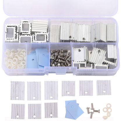 Picture of Jienk 30Pcs TO-220 Aluminum Heatsink & Insulator/Mounting Kits for MOSFET Transistor, 3 Different Size TO-220 Heatsink 10 Each+ 30 Screws + 30 Screw Washer +30 Insulator Rubberized Silicone