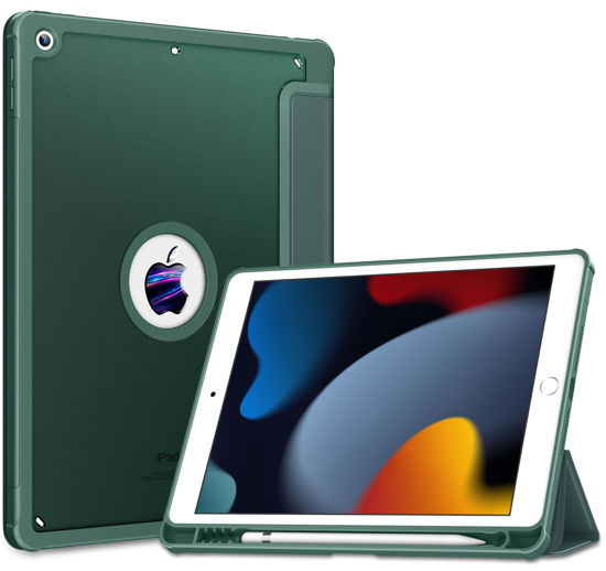 Picture of VIKESI Smooth Matte Case for iPad 9th / 8th / 7th Generation 10.2 inch (2021/2020/2019 Released), TPU Shockproof Frame, Built-in Pencil Holder,Support Auto Sleep/Wake - Midnight Green