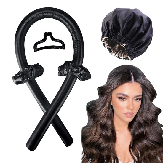 Picture of Heatless Curler Curls Curling Rod Headband for Long Hair Satin Heatless Curling Set No Heat Curling Headband Overnight Hair Roller with Silk Satin Bonnet Hair Cover Sleep Cap for Women Grils