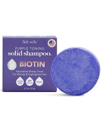 Picture of Kitsch Toning Purple Shampoo Bar for Blonde Hair with Biotin for Strengthening Hair & Neutralizing Brassy Tones | Vegan Solid Shampoo Bar for Hair Shine | Zero Waste, 3.2 oz